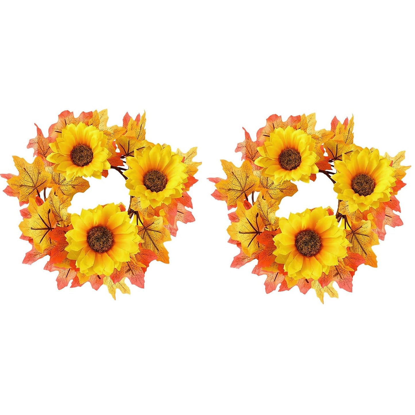 Autumn maple and sunflower candle rings set of two, view 6