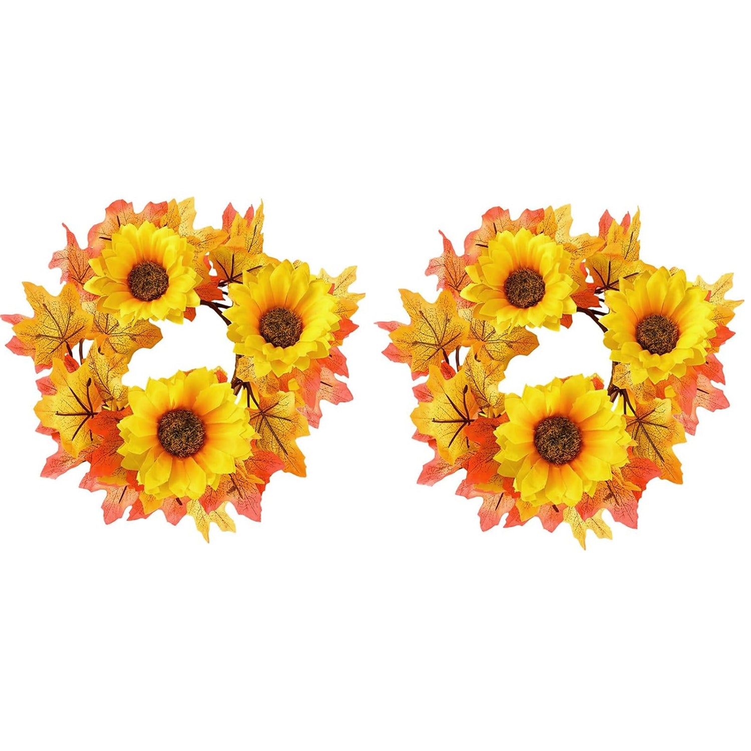 Autumn maple and sunflower candle rings set of two, view 6
