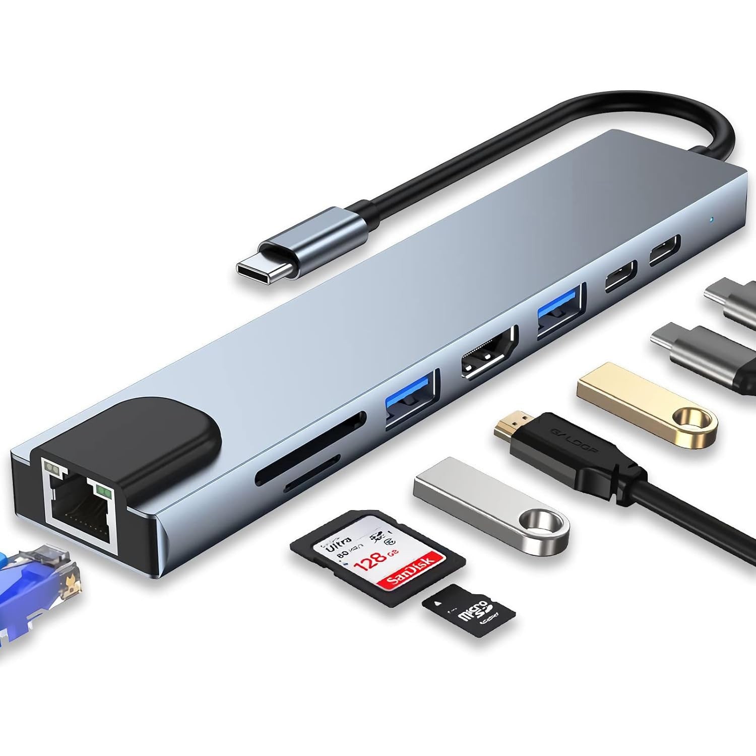 Compact eight-in-one USB-C multiport hub