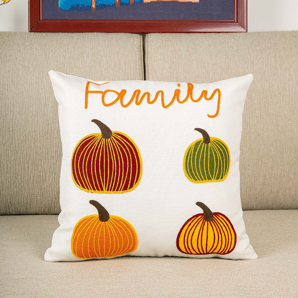 Embroidered pumpkin pillow cover in fall design