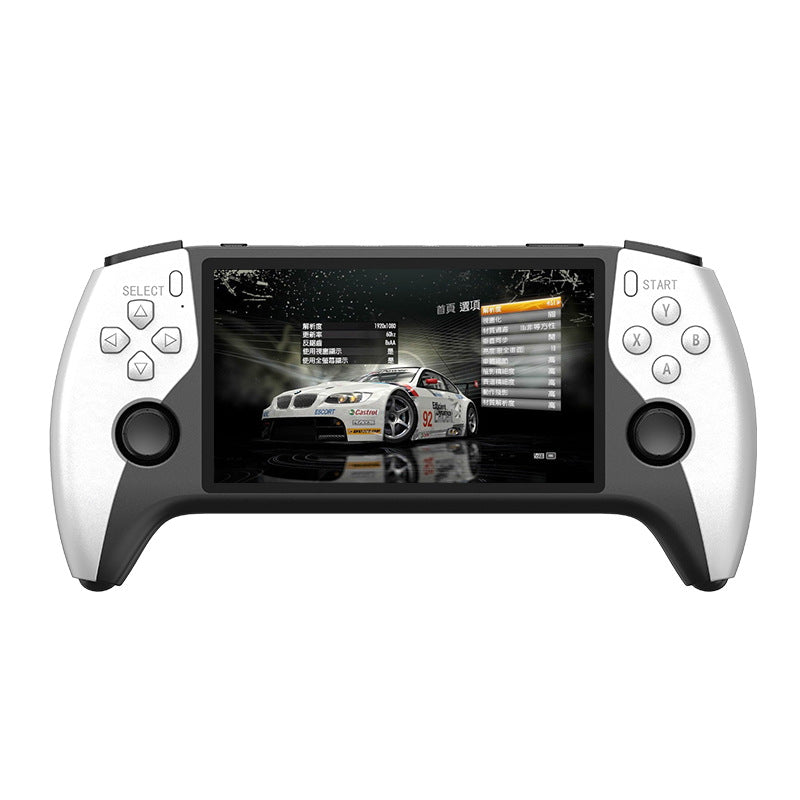 White 5-inch retro handheld gaming console with IPS screen