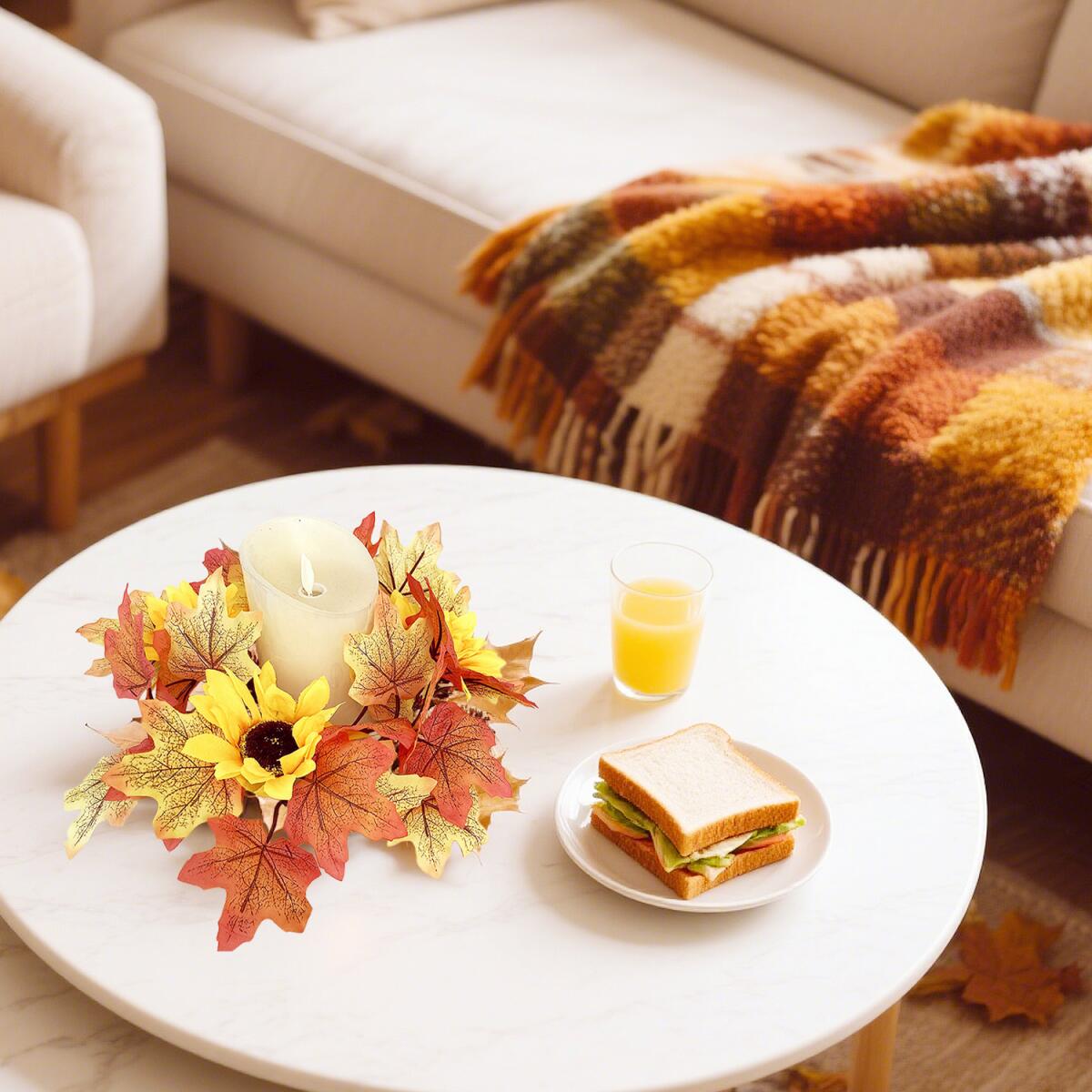 Autumn maple and sunflower candle rings set of two, view 3
