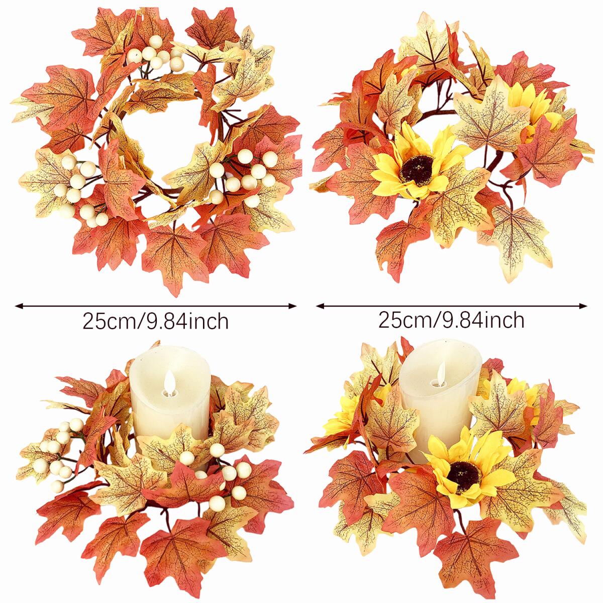 Autumn maple and sunflower candle rings set of two, view 4